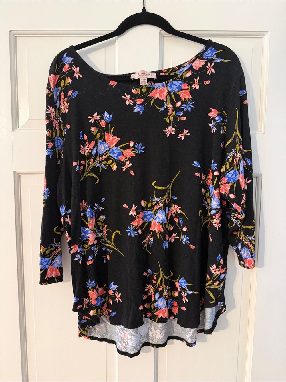 Philosophy Black Floral Scoop Neck Long Sleeve Top